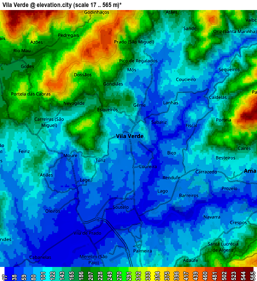 Zoom OUT 2x Vila Verde, Portugal elevation map