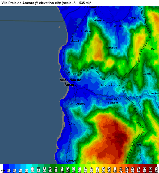 Zoom OUT 2x Vila Praia de Âncora, Portugal elevation map