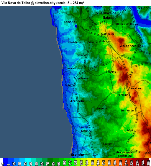 Zoom OUT 2x Vila Nova da Telha, Portugal elevation map