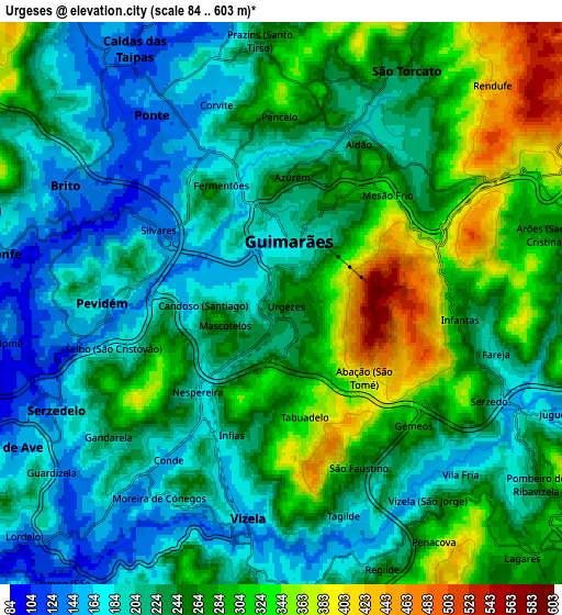Zoom OUT 2x Urgeses, Portugal elevation map