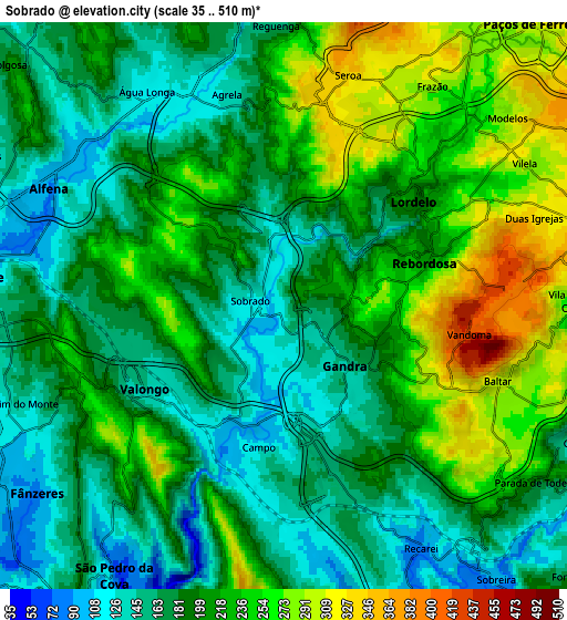 Zoom OUT 2x Sobrado, Portugal elevation map