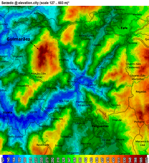 Zoom OUT 2x Serzedo, Portugal elevation map