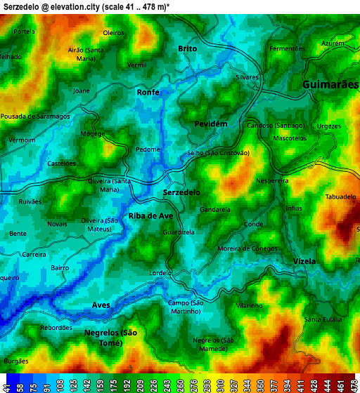 Zoom OUT 2x Serzedelo, Portugal elevation map