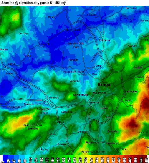 Zoom OUT 2x Semelhe, Portugal elevation map