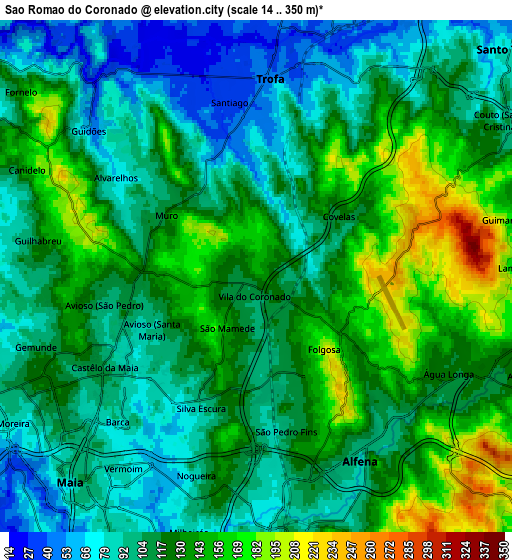 Zoom OUT 2x São Romão do Coronado, Portugal elevation map