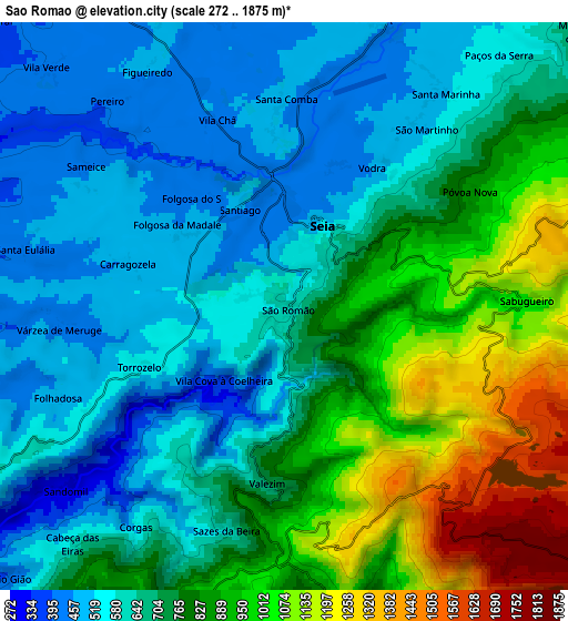 Zoom OUT 2x São Romão, Portugal elevation map