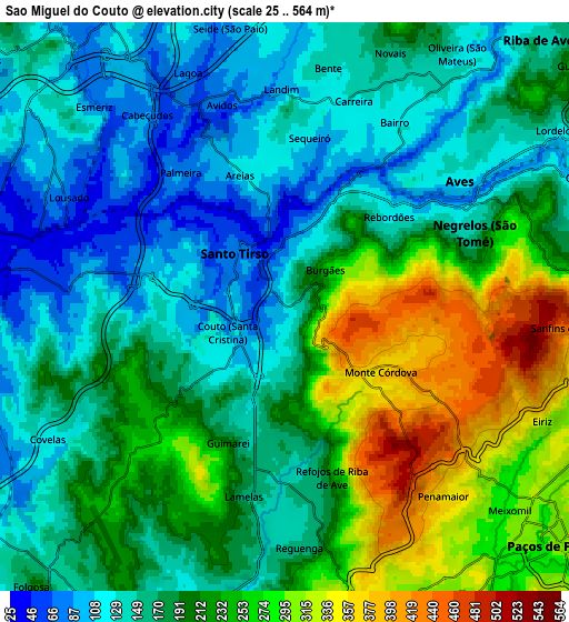 Zoom OUT 2x São Miguel do Couto, Portugal elevation map