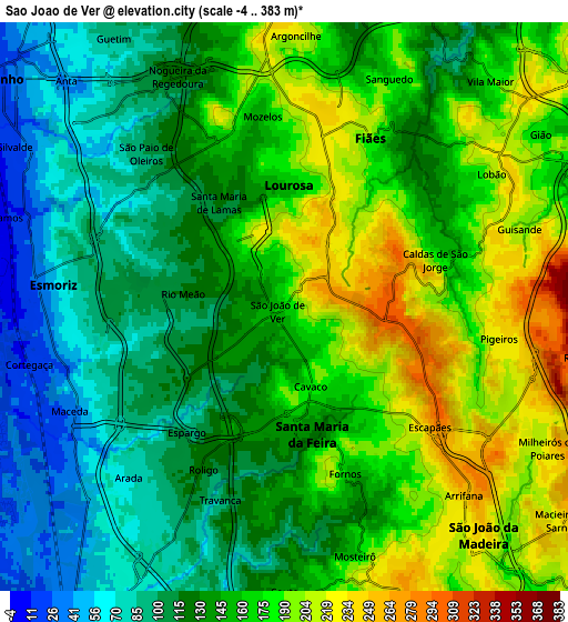 Zoom OUT 2x São João de Ver, Portugal elevation map