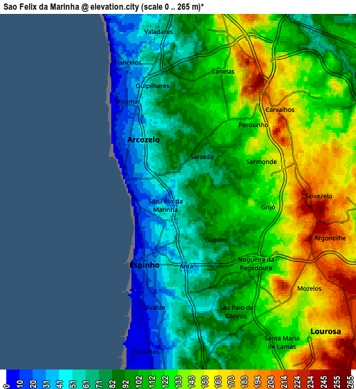 Zoom OUT 2x São Félix da Marinha, Portugal elevation map