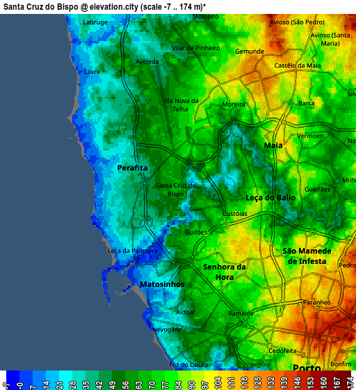 Zoom OUT 2x Santa Cruz do Bispo, Portugal elevation map