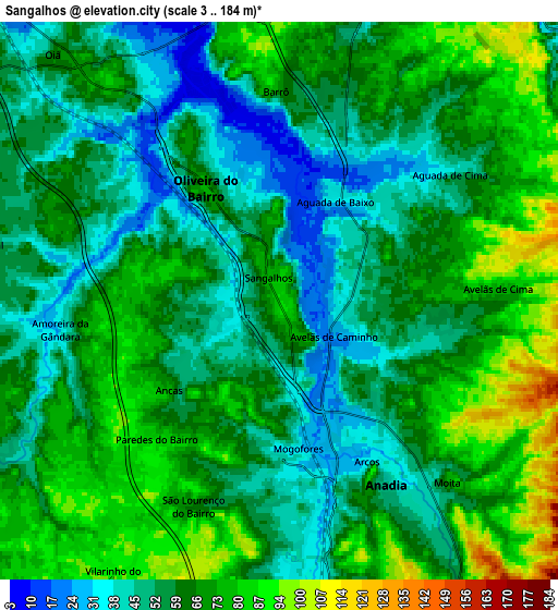 Zoom OUT 2x Sangalhos, Portugal elevation map