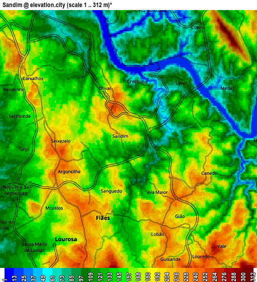 Zoom OUT 2x Sandim, Portugal elevation map