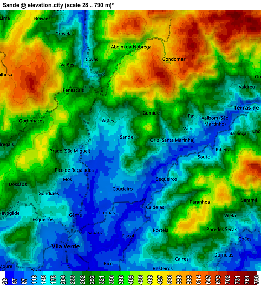 Zoom OUT 2x Sande, Portugal elevation map