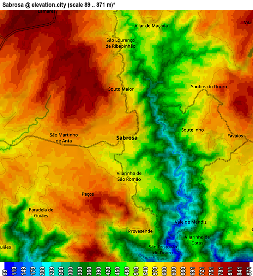 Zoom OUT 2x Sabrosa, Portugal elevation map