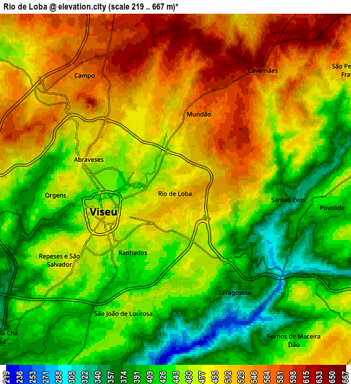 Zoom OUT 2x Rio de Loba, Portugal elevation map