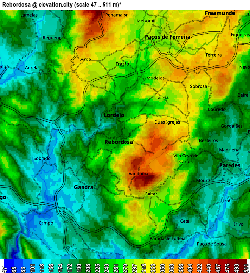 Zoom OUT 2x Rebordosa, Portugal elevation map