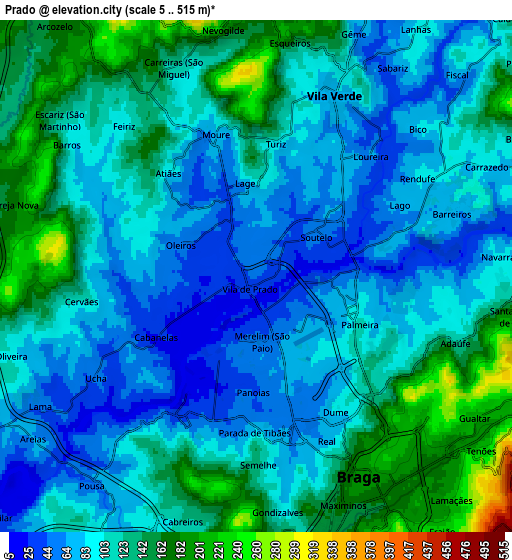 Zoom OUT 2x Prado, Portugal elevation map