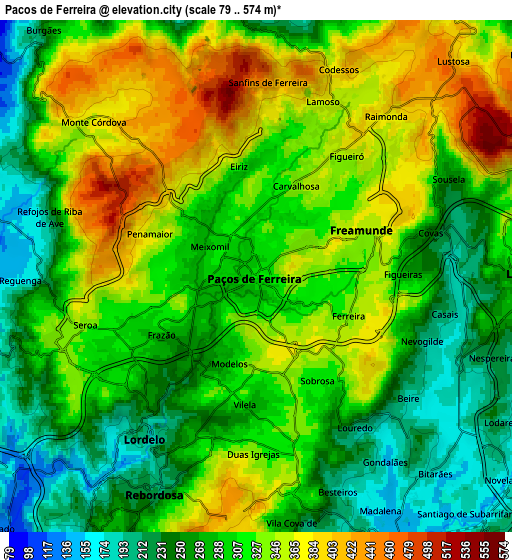 Zoom OUT 2x Paços de Ferreira, Portugal elevation map