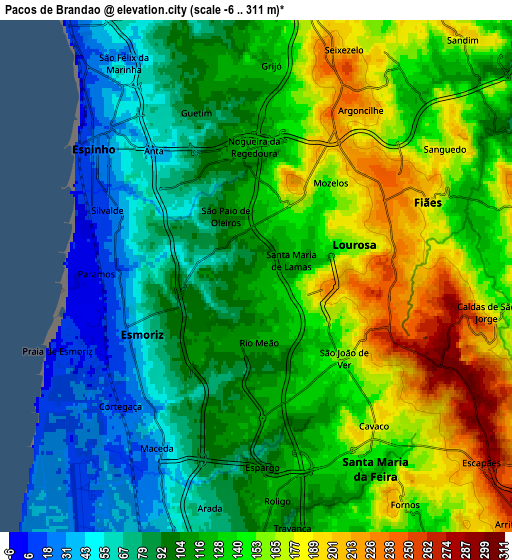 Zoom OUT 2x Paços de Brandão, Portugal elevation map