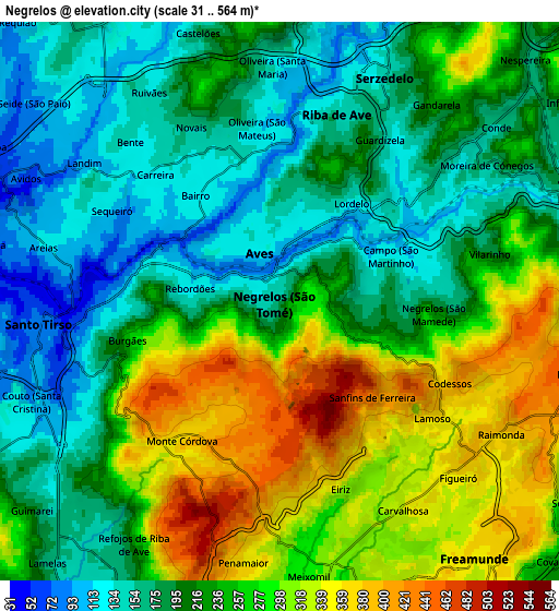 Zoom OUT 2x Negrelos, Portugal elevation map