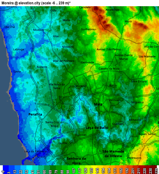 Zoom OUT 2x Moreira, Portugal elevation map