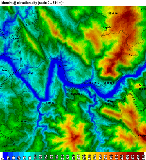 Zoom OUT 2x Moreira, Portugal elevation map
