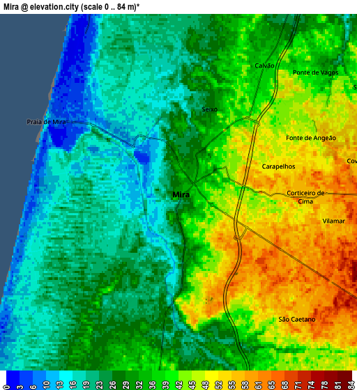 Zoom OUT 2x Mira, Portugal elevation map