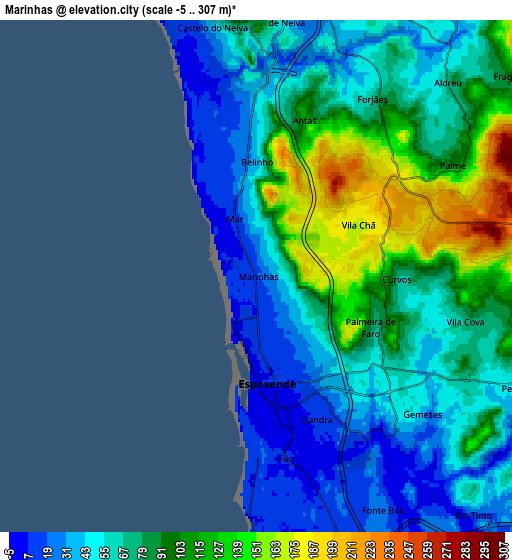 Zoom OUT 2x Marinhas, Portugal elevation map