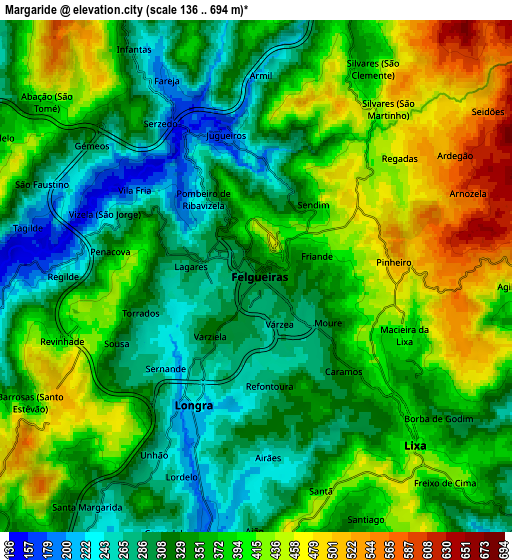 Zoom OUT 2x Margaride, Portugal elevation map