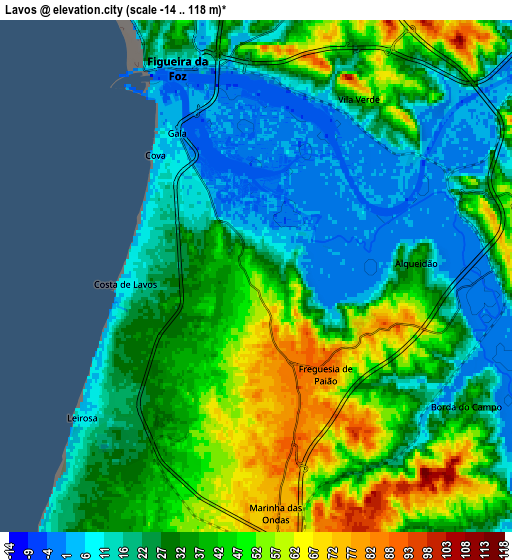 Zoom OUT 2x Lavos, Portugal elevation map