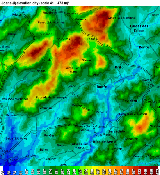Zoom OUT 2x Joane, Portugal elevation map