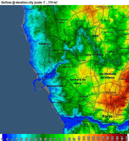 Zoom OUT 2x Guifões, Portugal elevation map