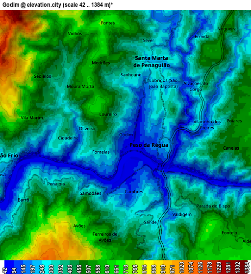 Zoom OUT 2x Godim, Portugal elevation map