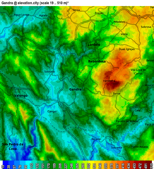 Zoom OUT 2x Gandra, Portugal elevation map