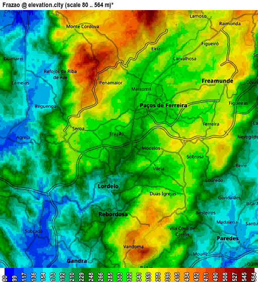Zoom OUT 2x Frazão, Portugal elevation map
