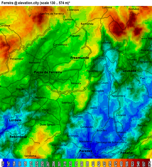 Zoom OUT 2x Ferreira, Portugal elevation map