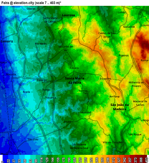 Zoom OUT 2x Feira, Portugal elevation map