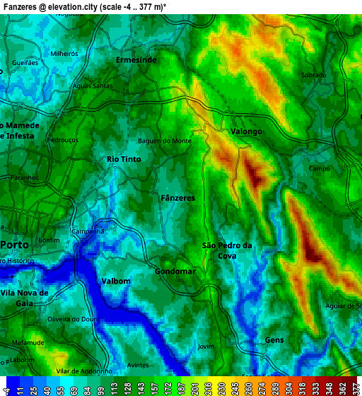 Zoom OUT 2x Fânzeres, Portugal elevation map