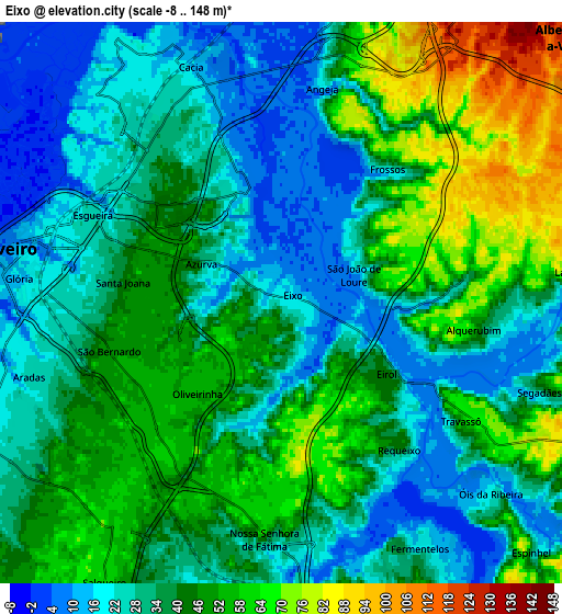 Zoom OUT 2x Eixo, Portugal elevation map