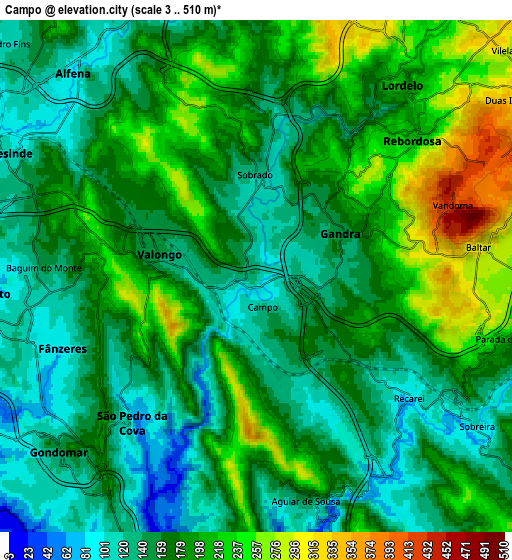 Zoom OUT 2x Campo, Portugal elevation map