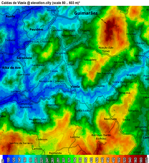 Zoom OUT 2x Caldas de Vizela, Portugal elevation map