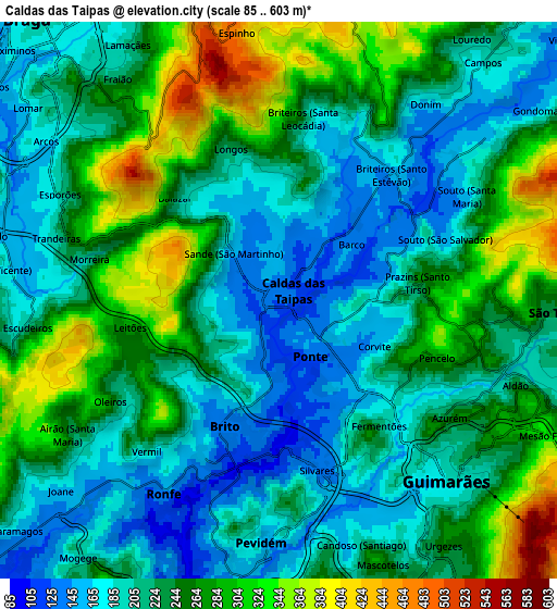 Zoom OUT 2x Caldas das Taipas, Portugal elevation map