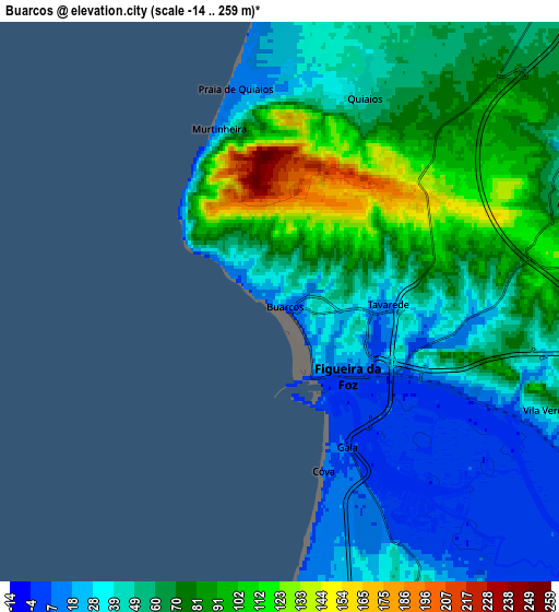 Zoom OUT 2x Buarcos, Portugal elevation map