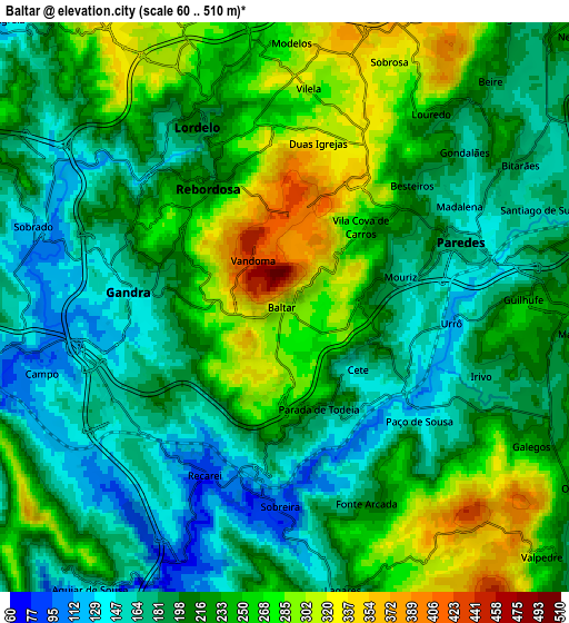 Zoom OUT 2x Baltar, Portugal elevation map