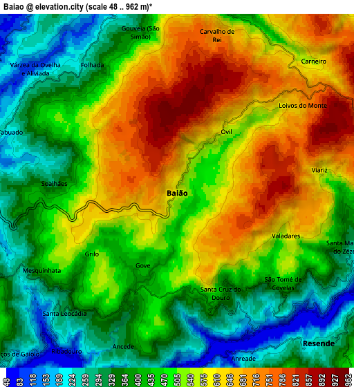 Zoom OUT 2x Baião, Portugal elevation map