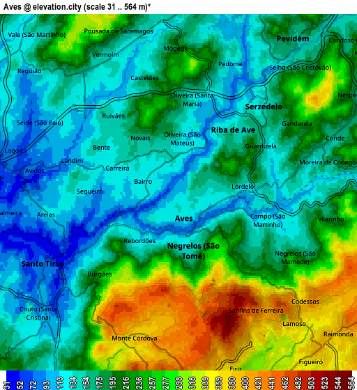 Zoom OUT 2x Aves, Portugal elevation map