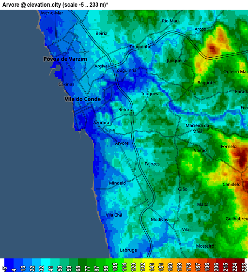 Zoom OUT 2x Árvore, Portugal elevation map