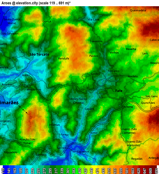 Zoom OUT 2x Arões, Portugal elevation map