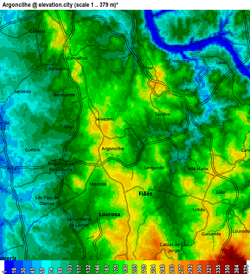 Zoom OUT 2x Argoncilhe, Portugal elevation map