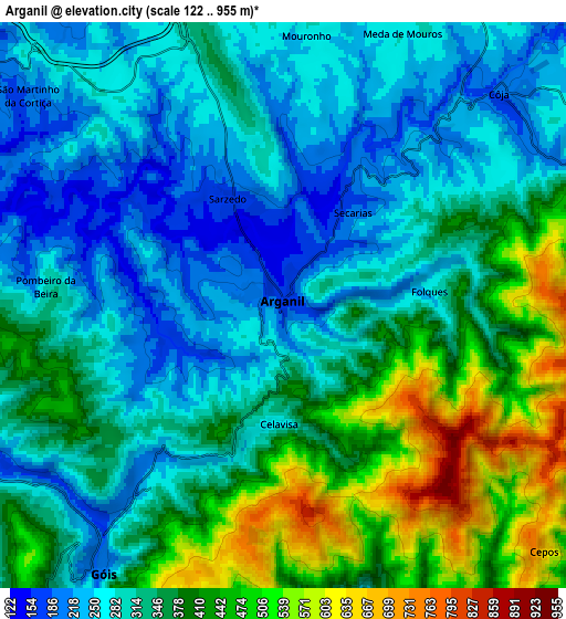 Zoom OUT 2x Arganil, Portugal elevation map